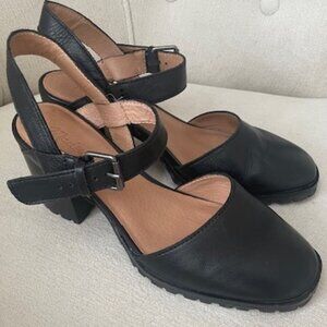 MADEWELL Womens Black Leather Slingback Lugsole Sandal Size 7.5 Preowned